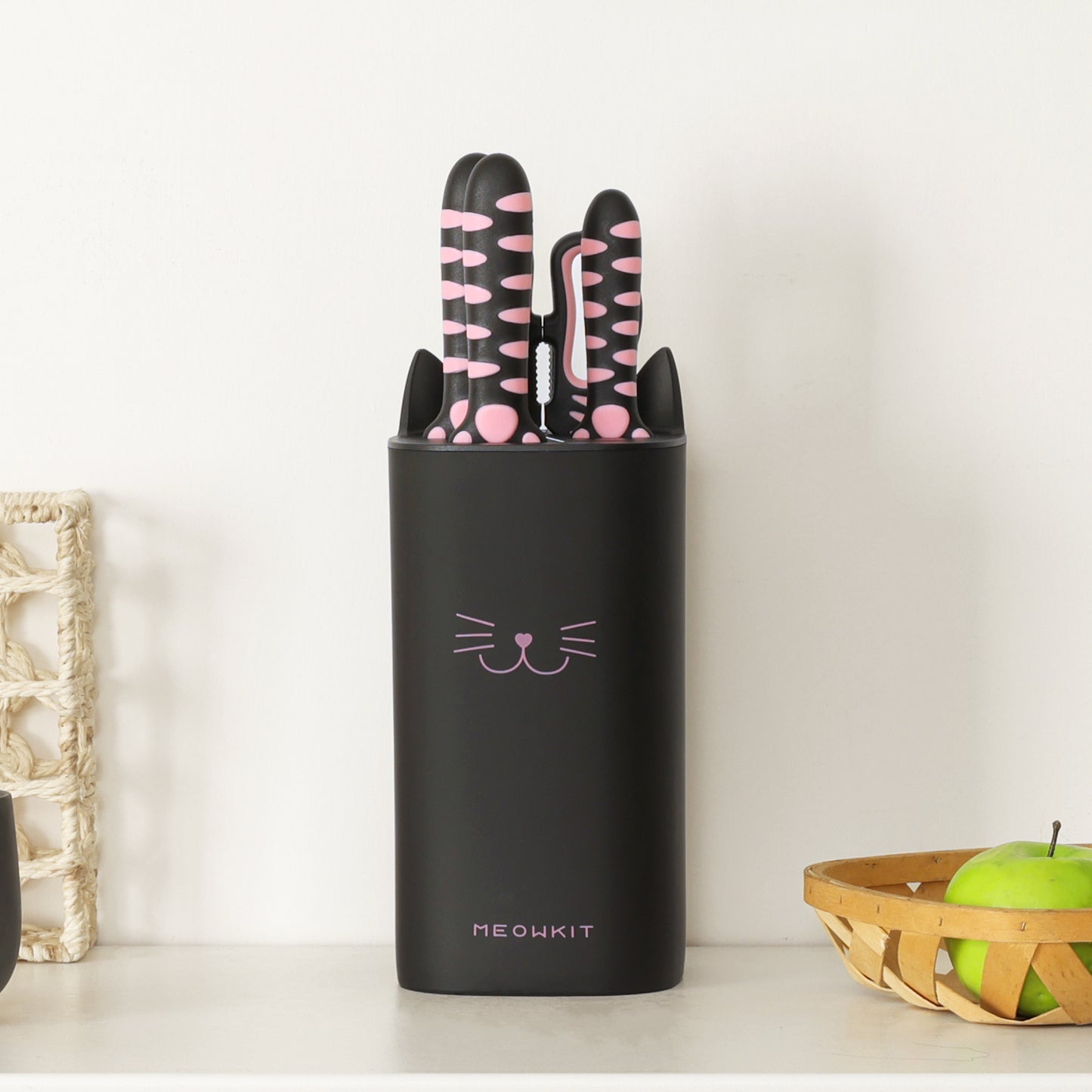 Meowkit 5-teiliges Messerset mit Block, Pink und Black Series