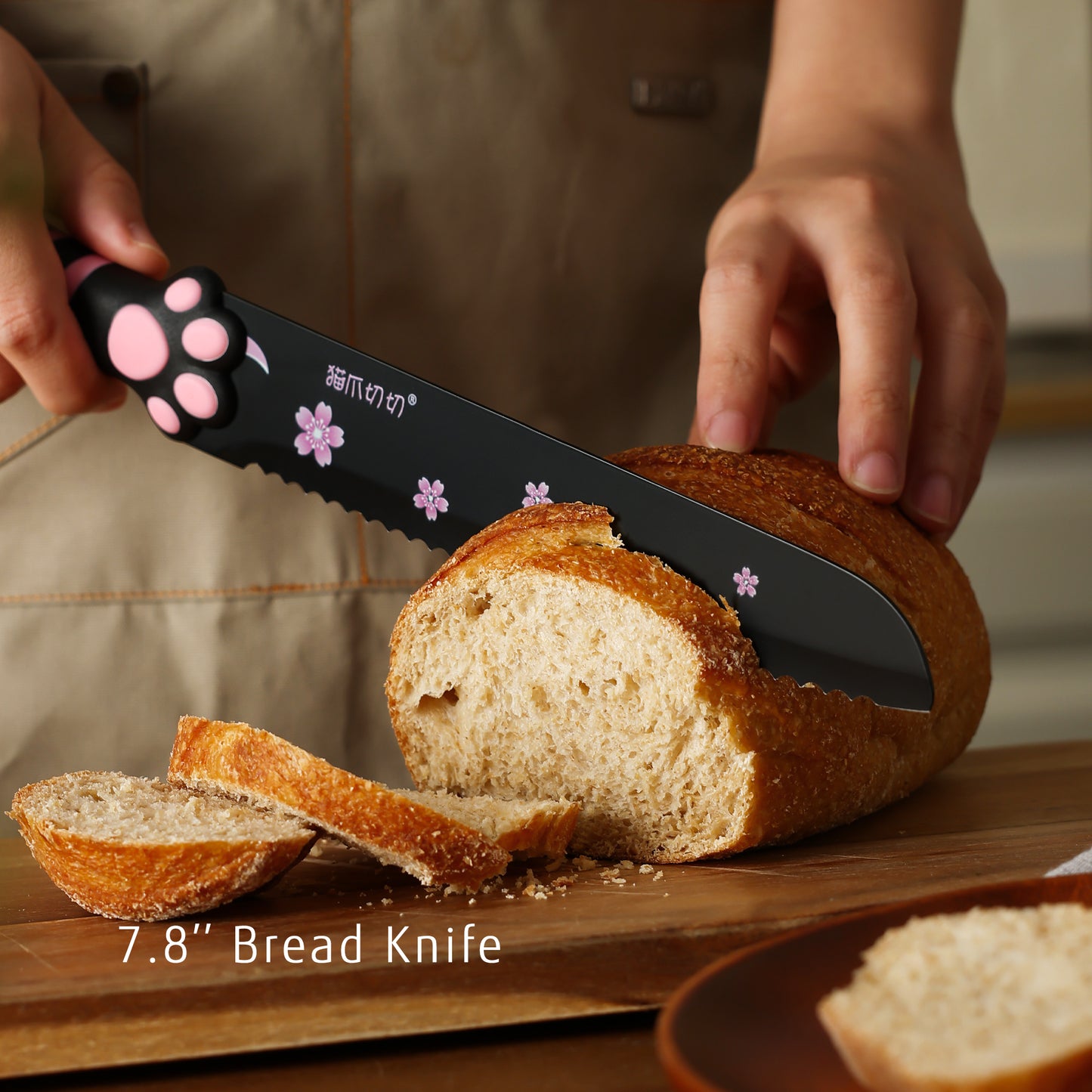 Meowkit 5-Piece Kitchen Knife Set – Stainless Steel Blades with Non-Stick Coating and Non-Slip Pink Handles