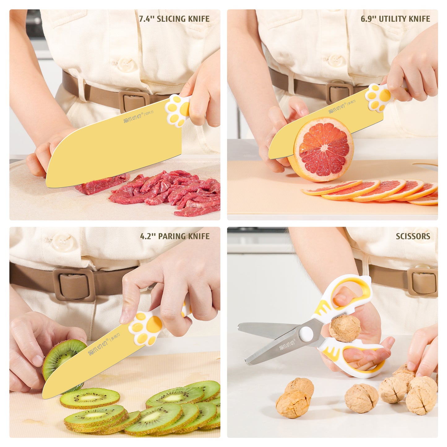 Meowkit 5 PCS Knife Set – Jasmine Yellow Cute Kitchen Knife with Scissors and Block Organizer