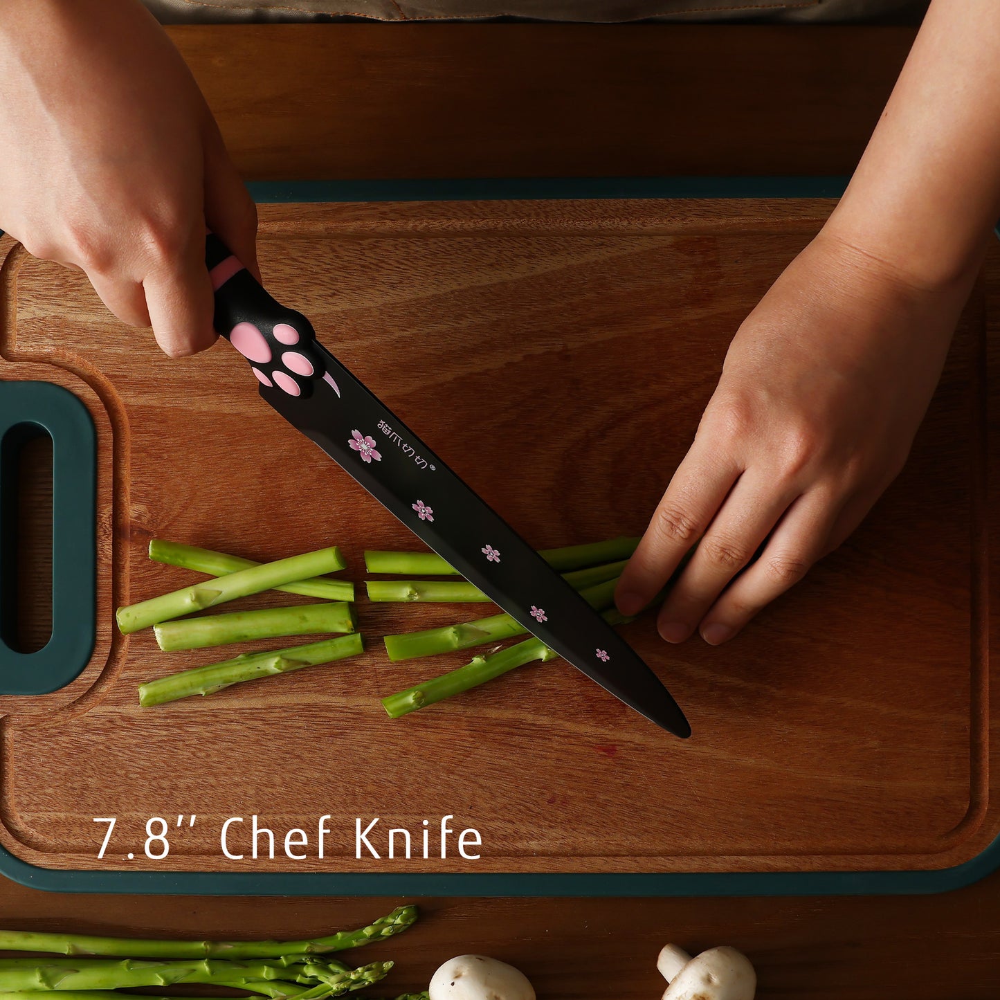 Meowkit 5-Piece Kitchen Knife Set – Stainless Steel Blades with Non-Stick Coating and Non-Slip Pink Handles