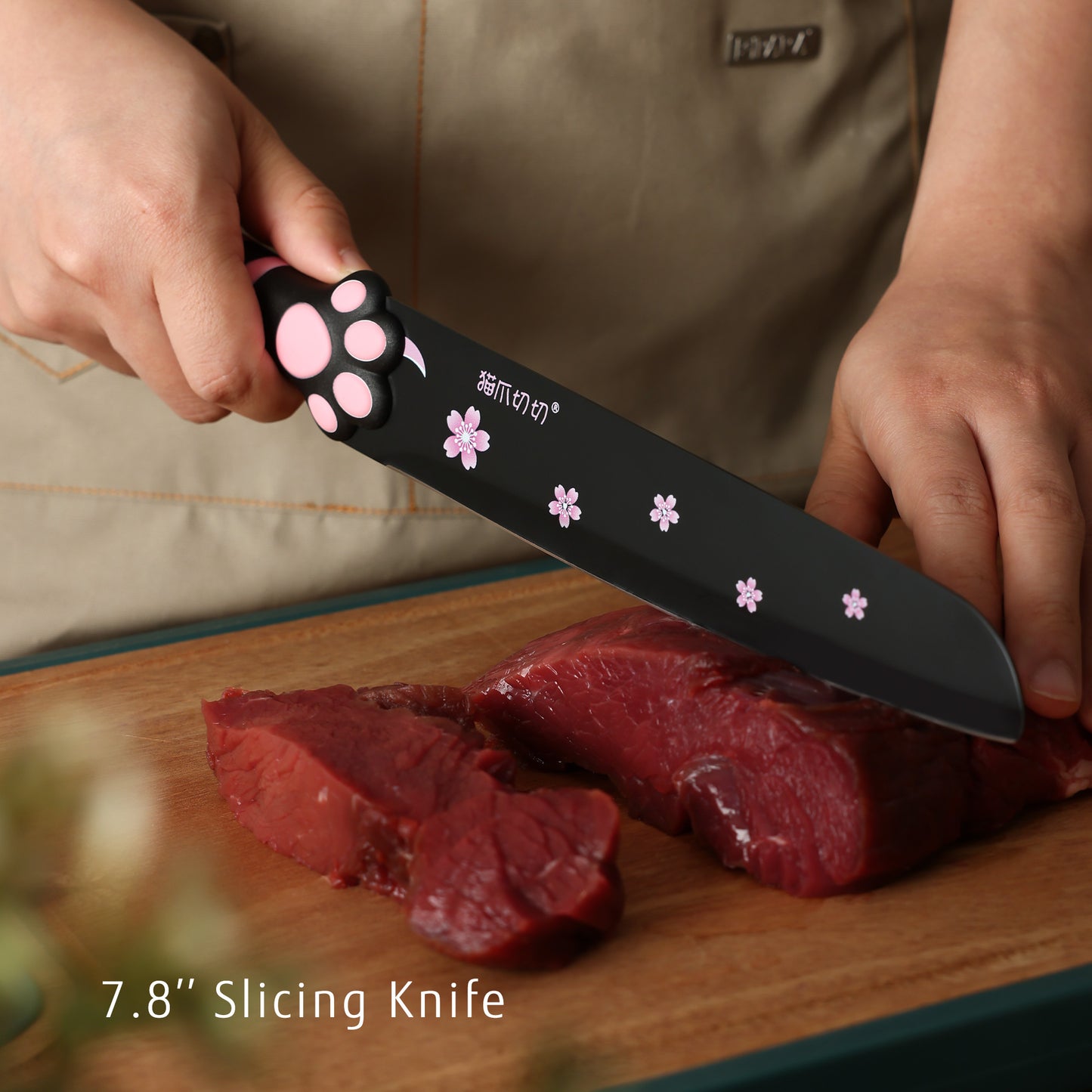 Meowkit 5-Piece Kitchen Knife Set – Stainless Steel Blades with Non-Stick Coating and Non-Slip Pink Handles