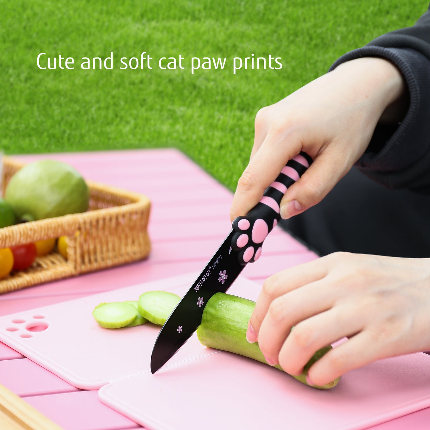 Meowkit 6-Piece Black & Pink Outdoor Tableware Set – Portable Picnic Utensils for Travel & Camping