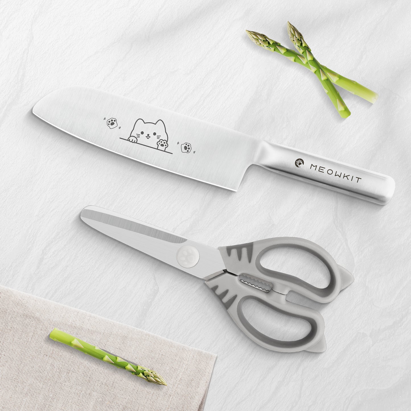 Meowkit 2-piece knife set with cat etching pattern