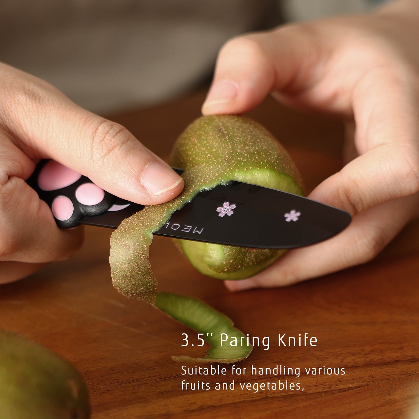 Meowkit 5-Piece Kitchen Knife Set – Stainless Steel Blades with Non-Stick Coating and Non-Slip Pink Handles