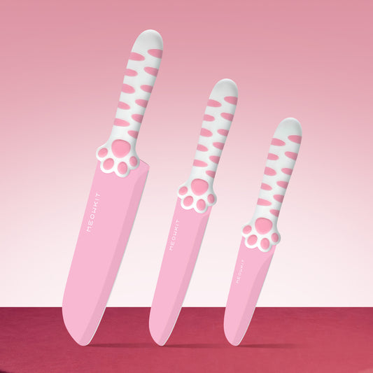 Meowkit Pink 3PCS Kitchen Knife Set Non-stick Coating Blade