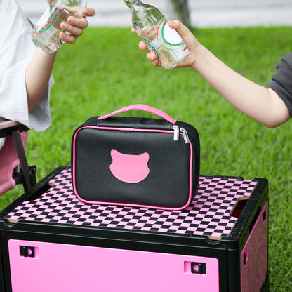 Meowkit 6-Piece Black & Pink Outdoor Tableware Set – Portable Picnic Utensils for Travel & Camping