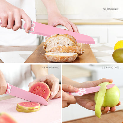 Meowkit Pink 3PCS Kitchen Knife Set Non-stick Coating Blade