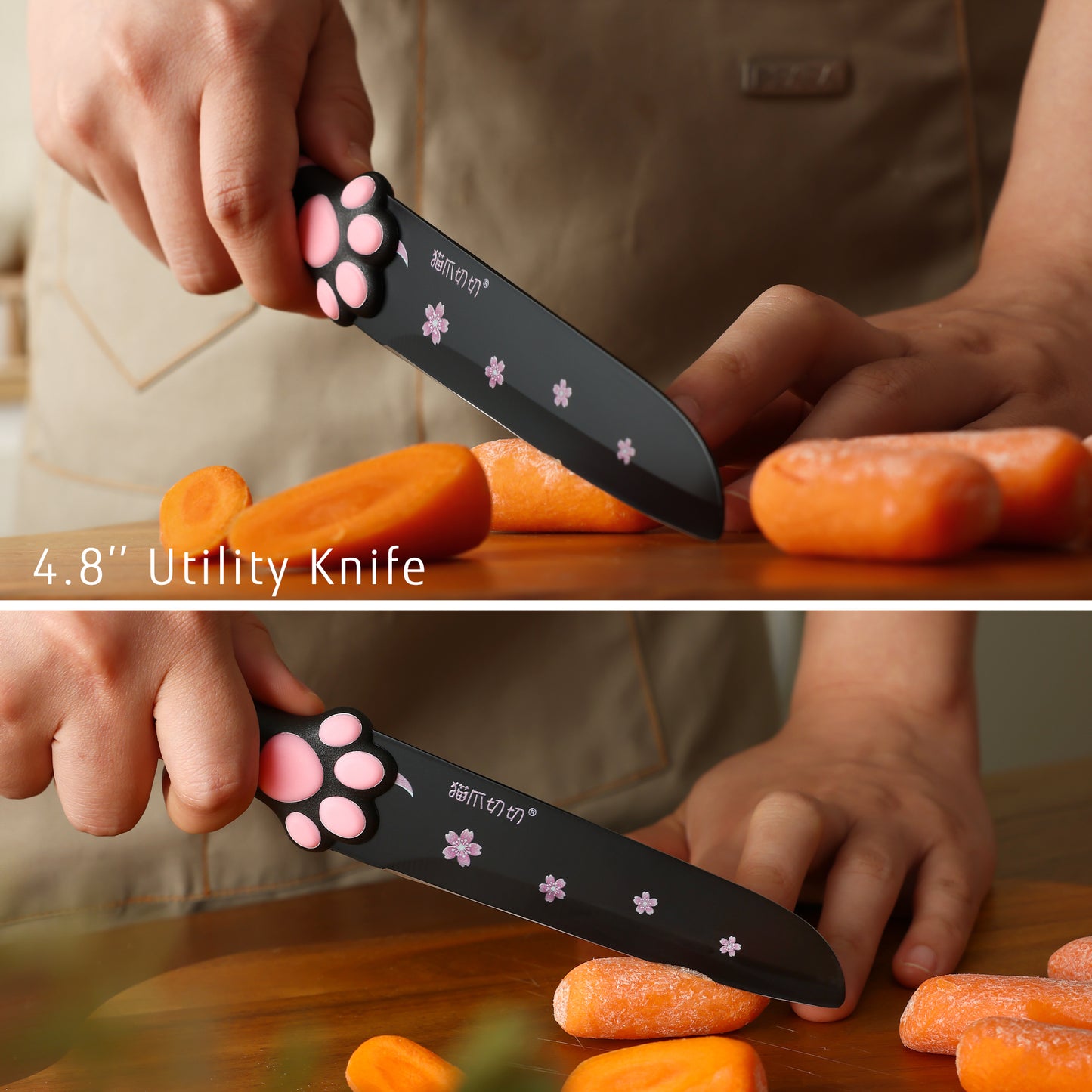 Meowkit 5-Piece Kitchen Knife Set – Stainless Steel Blades with Non-Stick Coating and Non-Slip Pink Handles