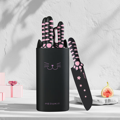 Meowkit 5-teiliges Messerset mit Block, Pink und Black Series