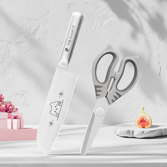 Meowkit 2-piece knife set with cat etching pattern