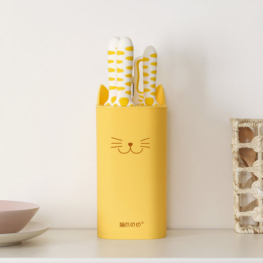 Meowkit 5 PCS Knife Set – Jasmine Yellow Cute Kitchen Knife with Scissors and Block Organizer