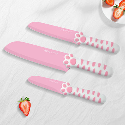Meowkit Pink 3PCS Kitchen Knife Set Non-stick Coating Blade