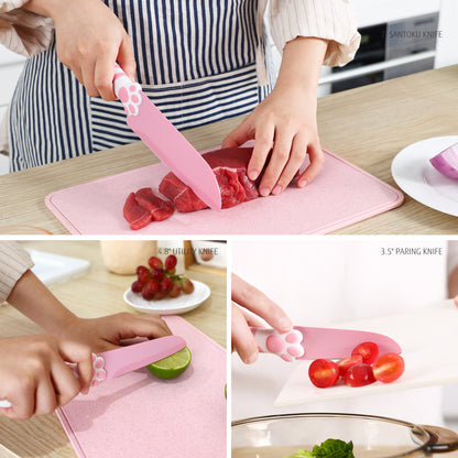 Meowkit 5-Piece Pink Kitchen Knife Set – Stainless Steel Blades with Non-Stick Coating