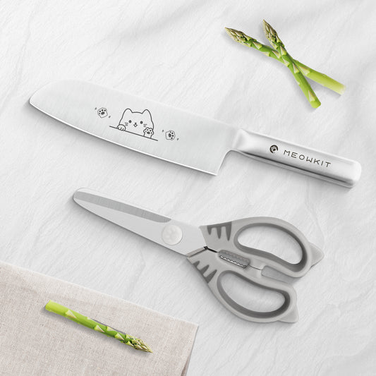 Meowkit 2-piece knife set with cat etching pattern